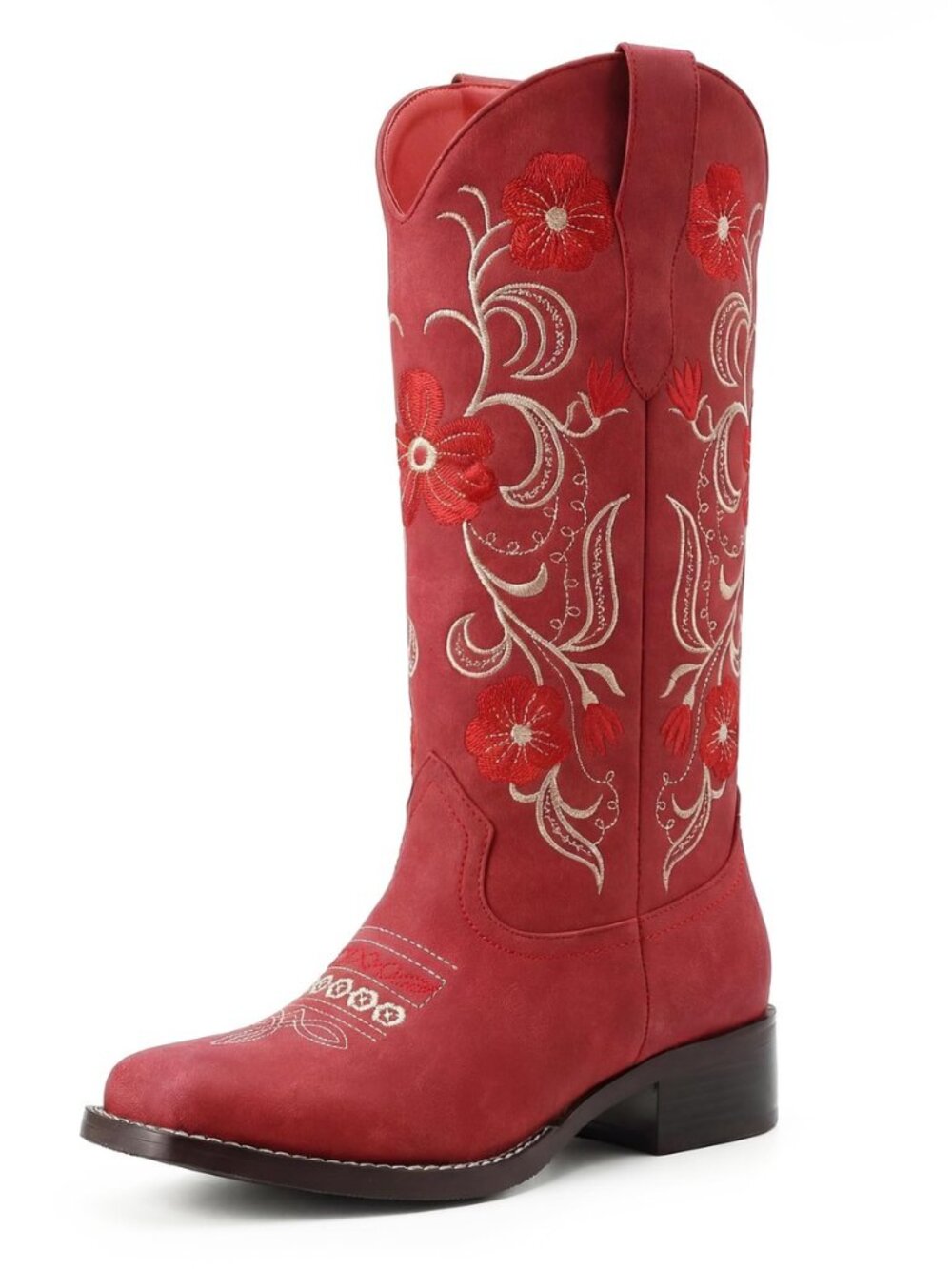 Women's Western Cowboy Boots Square Toe Mid Calf Cowgirl Boots Chunky Low Heel